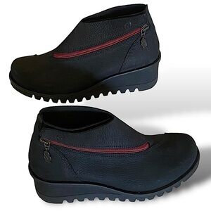 LOINTS OF HOLLANDER Low Wedge Lug Boot Lightning Black Nubuck Leather Re…